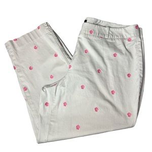 Talbots Cream Pants W/ Pink Scallops Embroidered